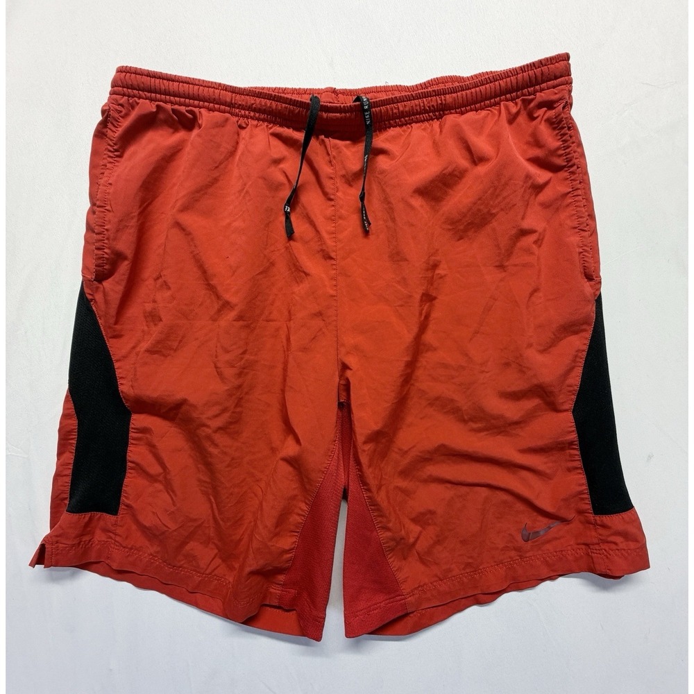 Nike Dri Fit Running Shorts Mens Medium Red Black Drawstring Active‎ Gym Pockets